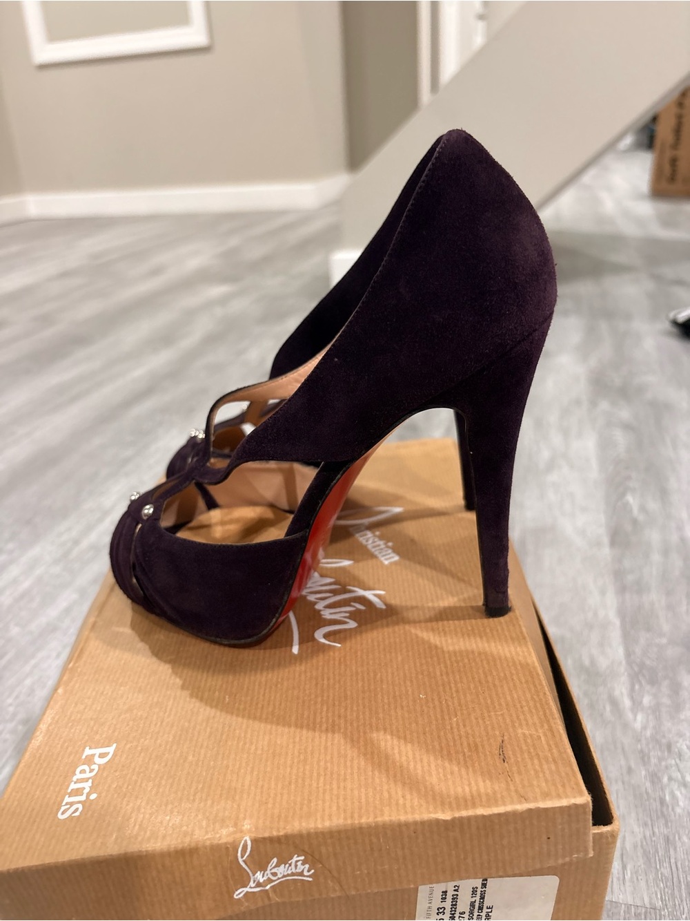 Christian Louboutin Deep Purple Suede Peep-Toe Stiletto Heels